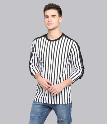 JUST DRESS BETTER Vertical Stripes Men Round Neck White T-Shirt