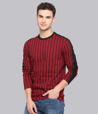 JUST DRESS BETTER Vertical Stripes Men Round Neck Maroon T-Shirt