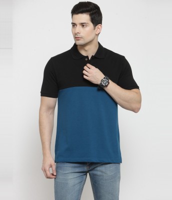 KALT Striped Men Polo Neck Blue T-Shirt