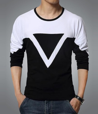 Seven Rocks Solid Men Round or Crew White, Black T-Shirt