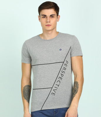 Peter England University Printed Men Polo Neck Grey T-Shirt