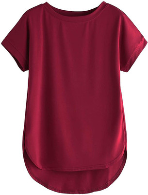 GIRLS SHOPPIE Casual Half Sleeve Solid Women Maroon Top