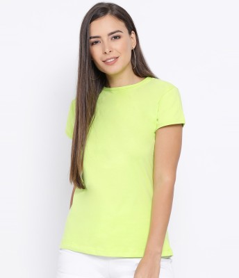 Sheyn Solid Women Round Neck Light Green T-Shirt