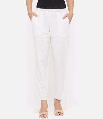 Fusion Threads Regular Fit Women White Trousers