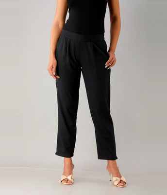 LIYARA Regular Fit Women Black Trousers