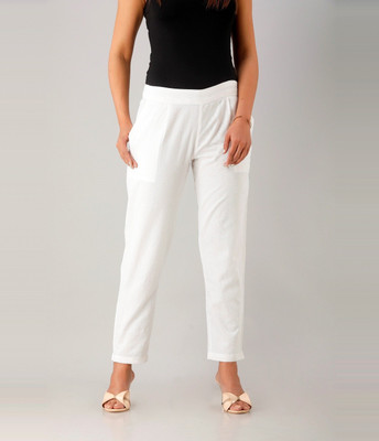 LIYARA Regular Fit Women White Trousers