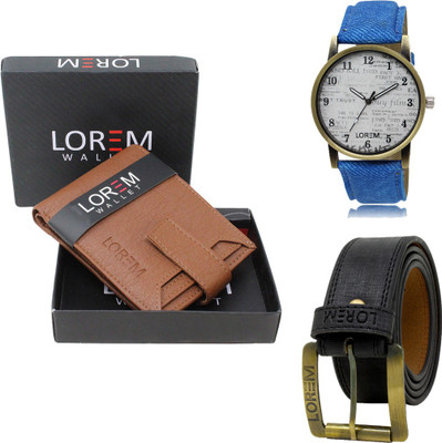 LOREM LR28-WL10-BL01 Combo Of Artificial Leather Belt-Wallet & Analog Watch  - For Men