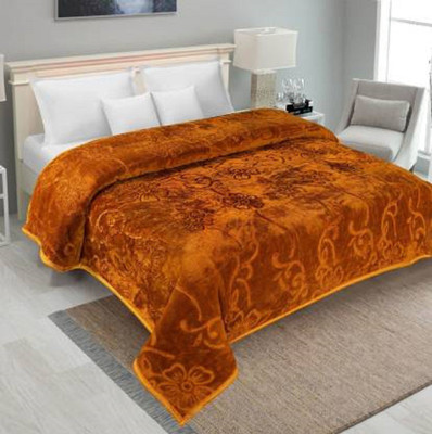 SIMAM Self Design Double Mink Blanket for  Mild Winter(Polyester, Gold)