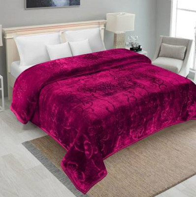 ACZO FEEL Self Design Single Mink Blanket for  Mild Winter(Microfiber, Maroon)