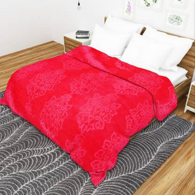 ACZO FEEL Self Design Double Mink Blanket for  Mild Winter(Microfiber, Pink)