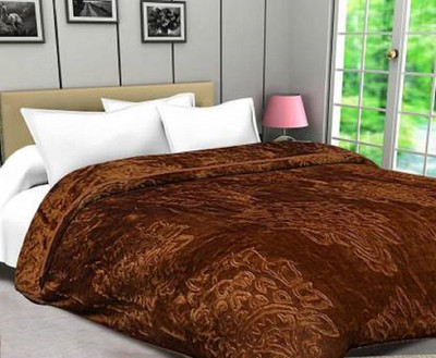 SIMAM Self Design Double Mink Blanket for  Heavy Winter(Polyester, Brown)