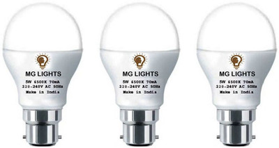 mg lights 5 W Basic Arbitrary B22 LED Bulb(White, Pack of 3)
