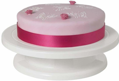 OZEX Degree Rotating Revolving Cake Turn Table Plastic Cake Decorating Turntable Stand Cake Decoration Turning Table Tool with 3pc Scraper Fondant Set Plastic Cake Server Plastic Cake Server(White, Pack of 1)