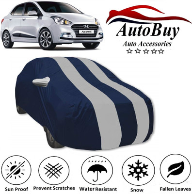 AutoBuy Car Cover For Hyundai Xcent (With Mirror Pockets)(Blue, White)