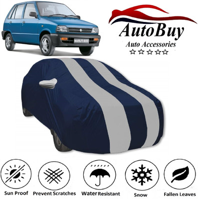 AutoBuy Car Cover For Maruti Suzuki 800 (With Mirror Pockets)(Blue, White)