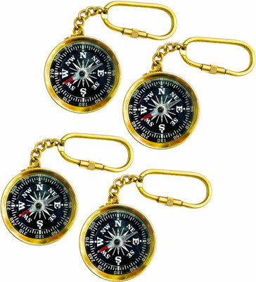 GOLA INTERNATIONAL Brass Magnetic Ditection Compass Keychain Pack of 4 Key Chain Key Chain(Gold)
