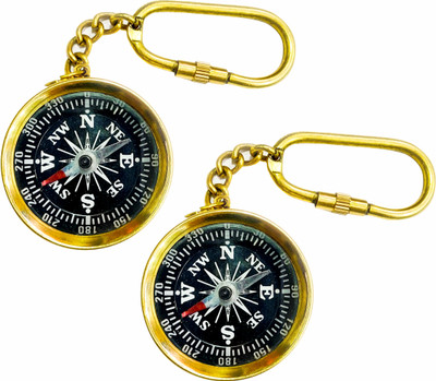 GOLA INTERNATIONAL Brass Magnetic Ditection Compass Keychain Pack of 2 Key Chain Key Chain(Gold)