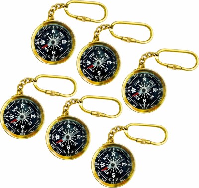 GOLA INTERNATIONAL Brass Magnetic Ditection Compass Keychain Pack of 6 Key Chain Key Chain(Gold)