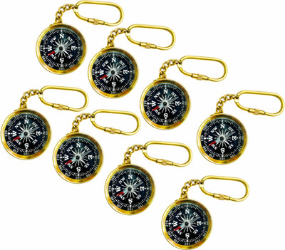 GOLA INTERNATIONAL Brass Magnetic Ditection Compass Keychain Pack of 8 Key Chain Key Chain(Gold)