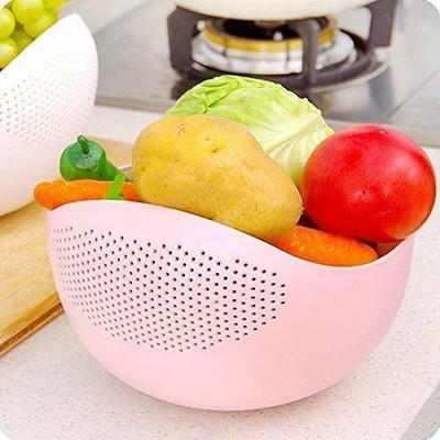 DAD CREATION DAD CREATION Plastic Rice Bowl Strainer, Washing Bowl for Fruits, Vegetables, Noodles, Pulses, Cereal, Rice Colander(Multicolor Pack of 1) | sobati Washing Bowl Strainer for Rice, Fruits and Vegetables (1 Bowl)