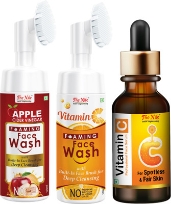 The Nile Apple Cider Vinegar Foaming face wash with Built-In Face Brush for deep cleansing - No Parabens, Silicones 100 ML Face Wash + Vitamin C Foaming Face wash with Built-In Face Brush for deep cleansing - No Parabens, Silicones 100 ML (100 Ml) Face Wash + Professional Vitamin C Face Serum For Sp