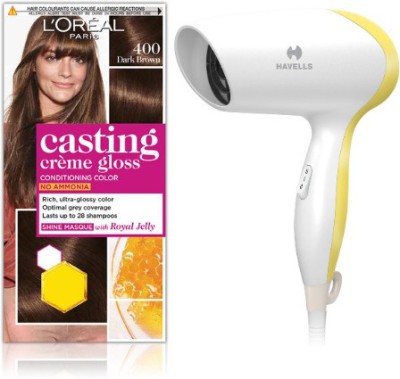 L'Oreal Paris Casting Creme Gloss 400 with Havells Light Weight Hair Dryer 1200 W  (2 Items in the set)