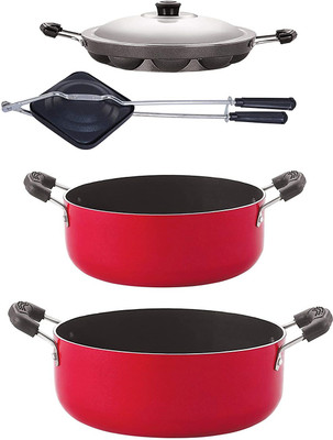 NIRLON CS22_AP12_HT_CS24 Non-Stick Coated Cookware Set(PTFE (Non-stick), Aluminium, 4 - Piece)