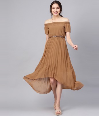 SASSAFRAS Women High Low Brown Dress