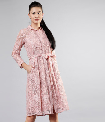 Tokyo Talkies Women Shirt Pink Knee Length Dress