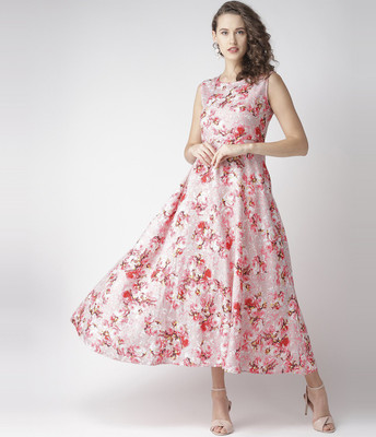 U&F Women Fit and Flare Pink Midi/Calf Length Dress