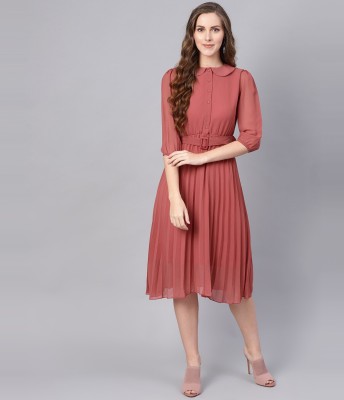 SASSAFRAS Women Fit and Flare Pink Dress