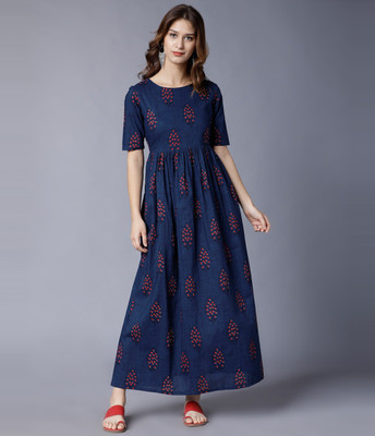 Vishudh Women Pleated Multicolor Maxi/Full Length Dress