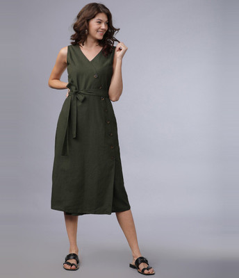 Tokyo Talkies Women A-line Green Midi/Calf Length Dress