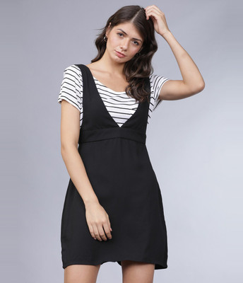 Tokyo Talkies Women A-line Black Above Knee/Mid Thigh Length Dress