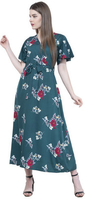 3SIX5 Women A-line Dark Green Midi/Calf Length Dress
