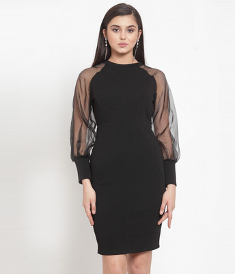 KASSUALLY Women Bodycon Black Above Knee/Mid Thigh Length Dress