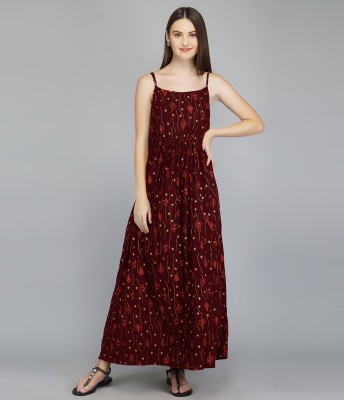 METRO-FASHION Women Gathered Maroon Dress