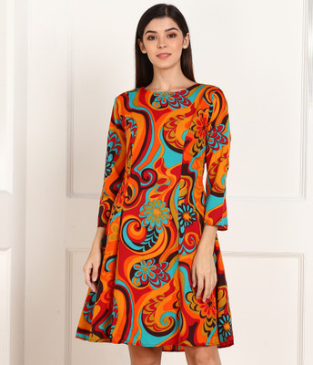 HARPA Women A-line Multicolor Knee Length Dress