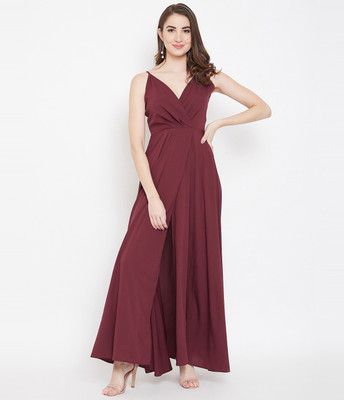 55% OFF on Berrylush Women Fit and Flare Maroon Dress on Flipkart