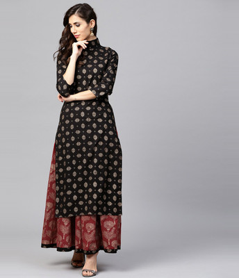 Jaipuri Bunaai Women Kurta Skirt Set