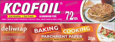 Kcofoil 72 mtr aluminium foil and free 20m Baking and cooking parchment paper worth rs249 Aluminium Foil(Pack of 2, 92 m)