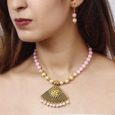 SHUBHAM JEWELLERS Alloy Gold-plated Pink Jewellery Set(Pack of 1)