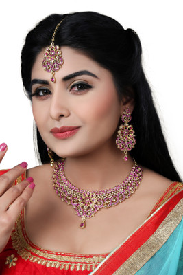 KAHAR CREATION Alloy Gold-plated Pink Jewellery Set(Pack of 1)
