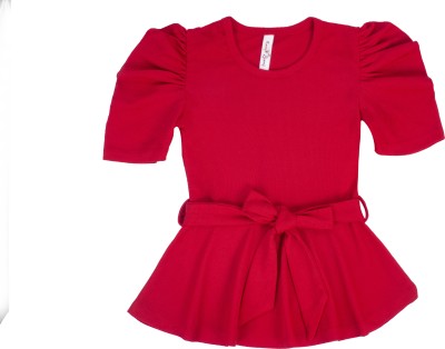 HUNNY BUNNY Girls Casual Polyester Peplum Top(Red, Pack of 1)