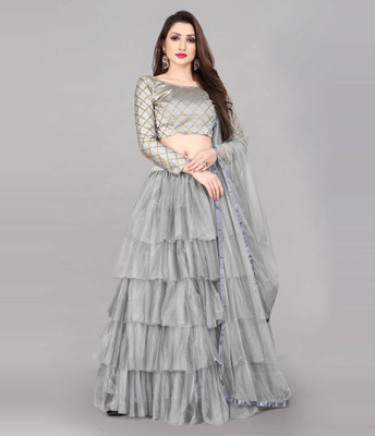 Divastri Solid Semi Stitched Lehenga Choli(Grey)