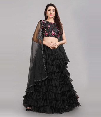 Divastri Printed Semi Stitched Lehenga Choli(Black)
