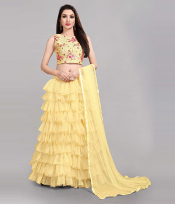 Divastri Printed Semi Stitched Lehenga Choli(Beige)