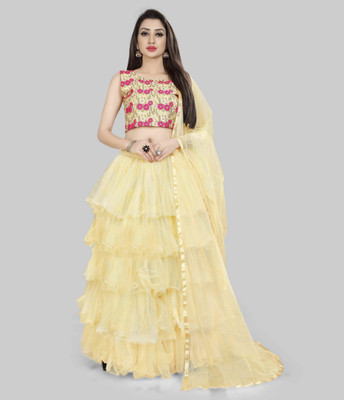 Divastri Embroidered Semi Stitched Lehenga Choli(Beige)