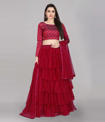 Divastri Solid Semi Stitched Lehenga Choli(Maroon)