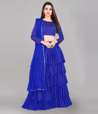 Divastri Solid Semi Stitched Lehenga Choli(Blue)
